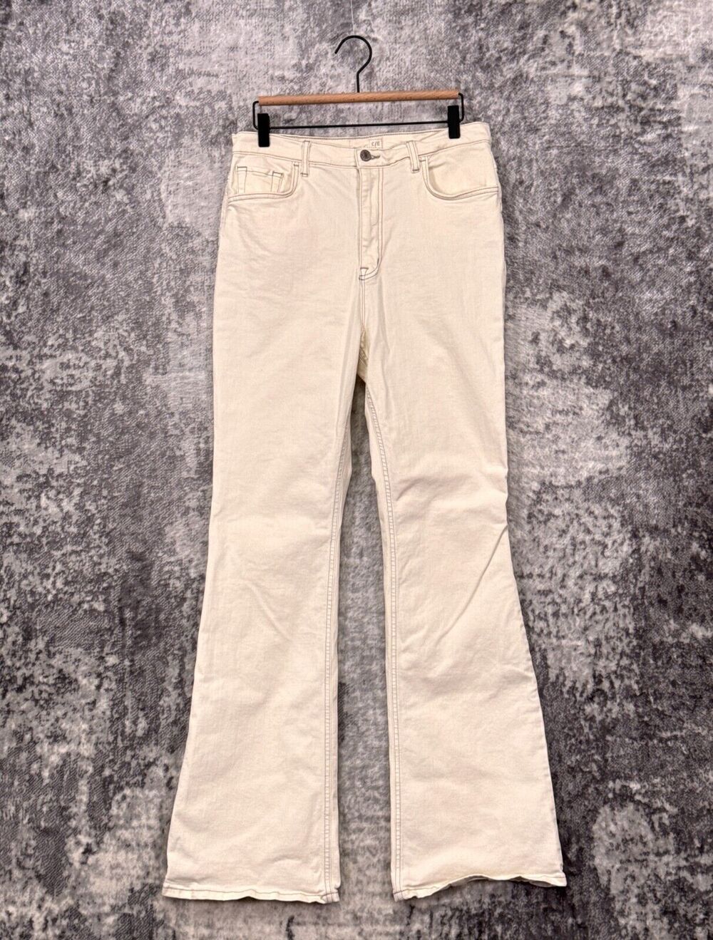 Current Elliott Jeans 32 Womens High Rise Flare Ivory Cream Denim Retro